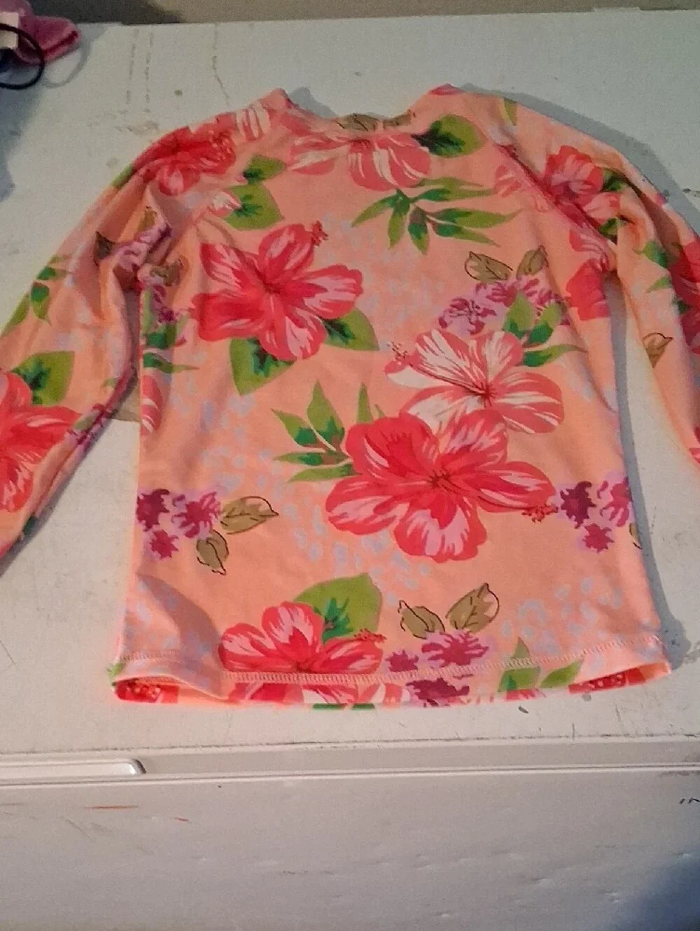 Floral Long-Sleeve Rashguard Swim Top Pink 4XL w/ MEASUREMENTS